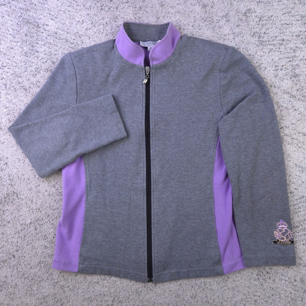 St John Sport Jacket Womens Small Marie Gray Full Zip Gray Purple Logo Mock Neck